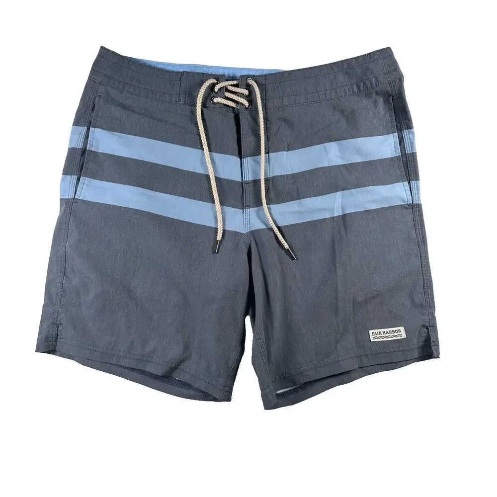 Fair Harbor Board Shorts Mens 34 Unlined Navy Blue Striped Swim Trunks Surf Gym